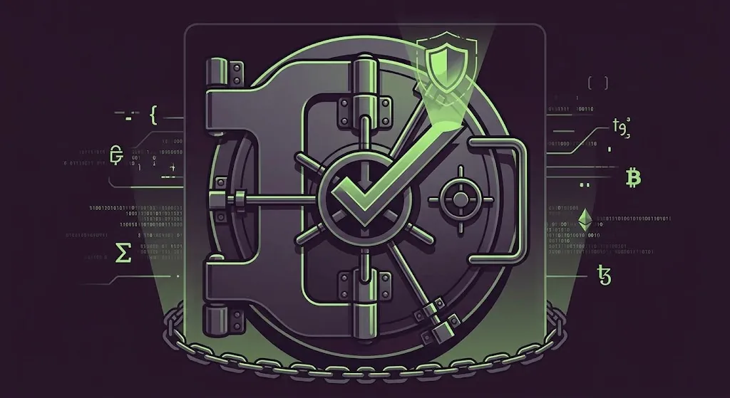 Illustration of a bank vault and check mark